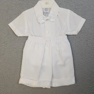 Vintage 12-18 Months 2 Piece w/Bow Tie Wedding USA Made All White Satin Detail - Picture 1 of 4