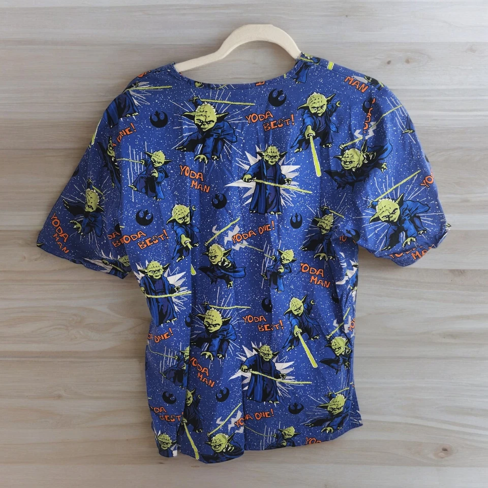Star Wars Yoda Men's XS Extra Small Scrub Top Yoda Man Best Nursing Medical Blue - Image 1 of 4