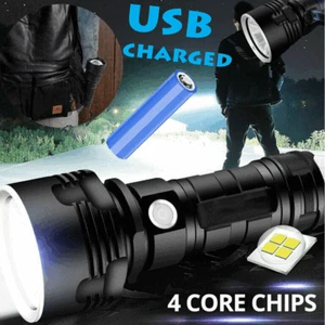 1200000LM LED Flashlight Tactical Light Super Bright Torch USB Rechargeable Lamp - Picture 1 of 9