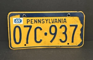 Vintage 1969 Pennsylvania License Plate w/Original PA0000 Sticker — 07C 937 - Picture 1 of 24