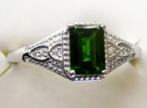Chrome Diopside & White Zircon Ring /  size 6  / 925 Sterling Silver,  1.07cts - Picture 1 of 5