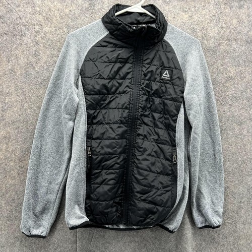 VETEMENTS Maglione Reebok Uomo Small Nero Grigio Cerniera Piena Felpa Atletica Trapuntata