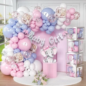 BALLOON ARCH & BOXES Elephant Baby Shower Decorations for Girl Birthday Girl - Picture 1 of 7