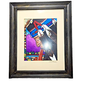 Original DG House Signed lithograph NATIVE AMERICAN INDIAN Smoking Peace Pipe - Picture 1 of 10