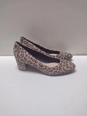 Easy Spirit Evolve Robin 棕色麂皮绒浅口正装鞋女式 7.5W 豹纹工作鞋 — 第 1/4 张图片