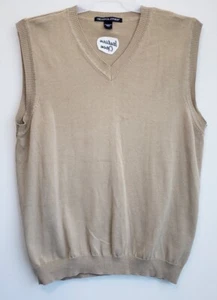 Devon & Jones Men's Italian Open Logo Lightweight V Neck Sweater Tan Color Sz L - Picture 1 of 5