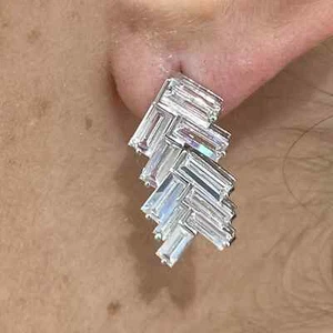 2Ct Baguette Cut Lab Created Diamond Drop & Dangle Earring 14K White Gold Plated - Picture 1 of 3