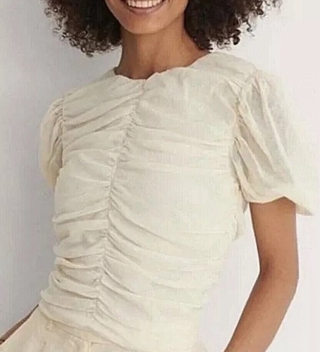 OFF WHITE Manica gonfiabile arricciata avorio bianco crema rete in tulle foderata in tulle ritagliata top M