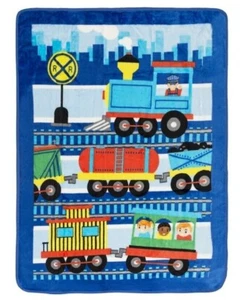 New Choo Choo Train Locomotive Plush Fleece Throw Gift Blanket Railroad Engineer - Picture 1 of 3