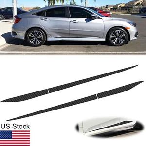 2x Carbon Fiber Look Side Door Skirt Decal Sticker For Honda Civic 10/11th 16-23 - Picture 1 of 8