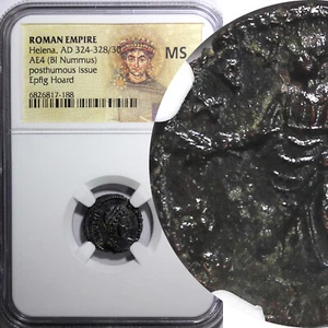 Roman HELENA AD 324-328/30 AE4 BI Nummus NGC MS /GODDESS PAX (188) - Picture 1 of 5