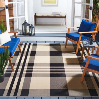 SAFAVIEH Indoor Outdoor CY6201-216 Courtyard Black / Bone Rug - Image 1 of 4