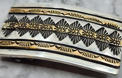 Apache Marc Antiia 14k Gold & Sterling Silver Hand Crafted Belt Buckle - Image 1 of 4