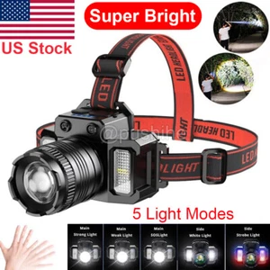 Super Bright LED Headlamp USB Rechargeable Headlight Flashlight Waterproof Lamp - Picture 1 of 12