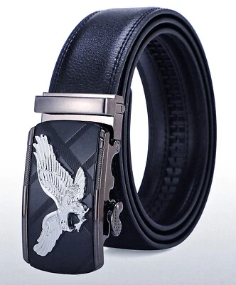 DIABLO DESIGN BY ITALY ✅Echt Büffel Jeans-Gürtel Herren Automatik Adler Schnalle Leder Belt Schwarz 4cm