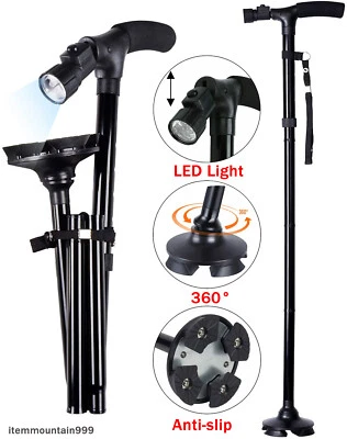 Magic Cane Folding LED Torch Safety Walking Stick 4 Head Pivoting Trusty Base US - Image 1 of 4