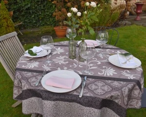 Provence Tablecloth 180 Cm Round Taupe Ornaments France Non-Iron Stain Resistant - Picture 1 of 7