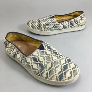 Toms Womens 8 White Blue Pattern Canvas Slip Ons Flats Loafers  - Picture 1 of 7