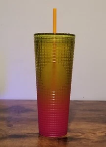 Neu Starbucks Lemonade Yellow and Pink Ombré Grid Tumbler Sommer 2022 24oz - Bild 1 von 2