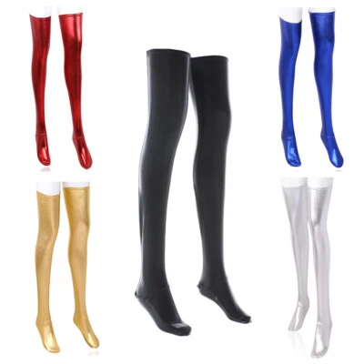 Sexy Damen Leder Overknee Strümpfe lang Wetlook Overknee Socken Clubwear - Bild 1 von 4