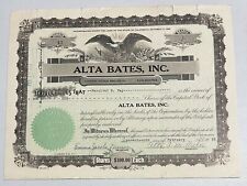 1928 ALTA BATES, INC. Stock Certificate CALIFORNIA Alta Alice Miner Bates sig.