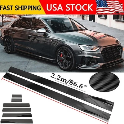 Carbon Fiber 86.6inch Side+Skirt Extensions Rocker Panel For Audi A3 S3 A4 S4 A5 Foto 1 de 4