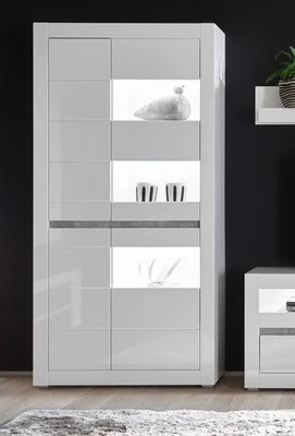 Vitrine Standvitrine Carat 100cm LED weiß Hochglanz beton grifflos MDF - Bild 1 von 4