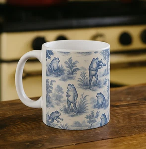 Toile de Jouy Frog Mug, Country Style Decor, Tea/Coffee Cup, cottagecore, - Picture 1 of 4