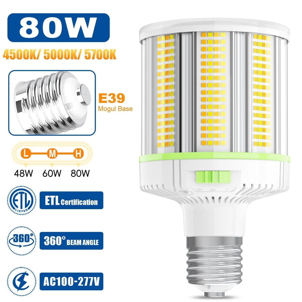 80W LED Corn Light Bulb E39 Mogul Base, Warehouse High Bay Light Adjuatable CCT - Image 1 of 4