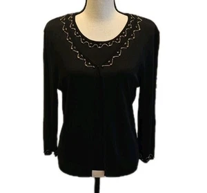 Finity Women's Black Sweater Twin Set Three Quarter Sleeve Size Large - Picture 1 of 14