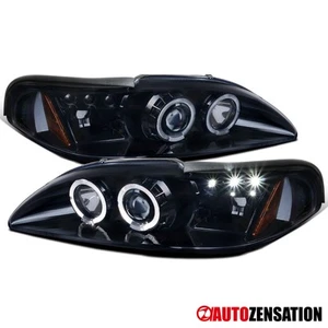 Fit 1994-1998 Ford Mustang GT Black Smoke LED Halo Projector Headlights Lamps - Picture 1 of 10