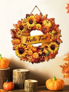 Insegna Autunno Zucca Girasole Porta Autunno Foglia d'Acero Casale Decorazione Ringraziamento - Foto 1 di 5