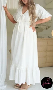Linen Blend Maxi Dress Dani Marie Ivory White Size 3/Plus Size AU 18-20 - Picture 1 of 13