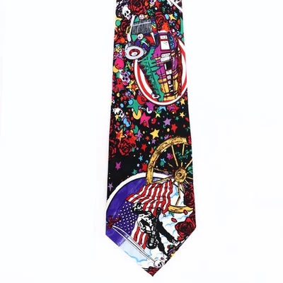 Grateful Dead Necktie 1994 Nicole Mller Silk USA Flag Skull Roses Rock & Roll - Image 1 of 4