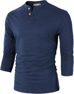 Mens Casual Premium Slim Fit Henley Shirts Lightweight Thin Fabric - Picture 1 of 6