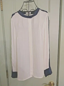 J Crew Blouse Top Long Sleeve Ivory Black Silk Hidden Button. Sz 0 NWOT - Picture 1 of 6