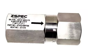 1" Inline Check Valve 6000 Female NPT 316 Stainless Steel 2 PSI Cracking 11ER82 - Picture 1 of 3