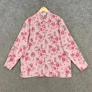 Damart Top Womens 16 Pink Floral Long Sleeve Collared Button Up Shirt 39306 - Picture 1 of 12