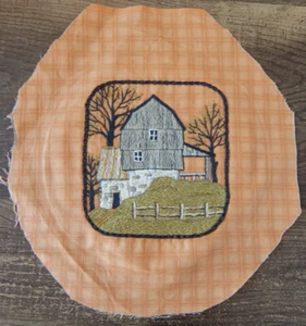Homemade Embroidered Picture on Fabric HILL FARM Ready for Hoop 9" Cottagecore - Picture 1 of 3