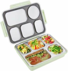 Green Lunch Box Stainless Steel For Kids Of 1.6L With 5 Compartments, Leak Proof