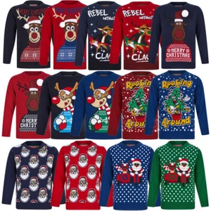 Kid's Boy's Christmas Jumper Novelty Funny Reindeer Santa Xmas Knitted Sweater - Picture 1 of 43