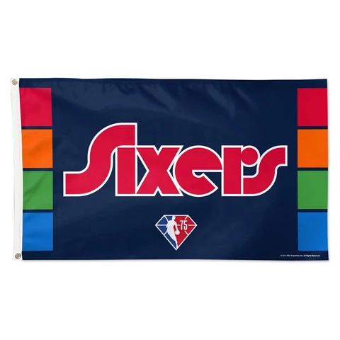 PHILADELPHIA 76ERS CITY NBA 75TH ANNIVERSARY 3'X5' DELUXE FLAG NEW WINCRAFT 👀 Cover