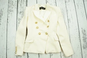 Balmain H&M blazer smoking giacca panna US 4 US4 EUR 34 XS KARDASHIAN distrutto 2 - Foto 1 di 10