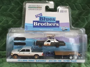 M2 Machines Blues Broyhers '74 Dodge Monoco "Bluesmobile" '15 Ram 1500 & Flatbed - Picture 1 of 9
