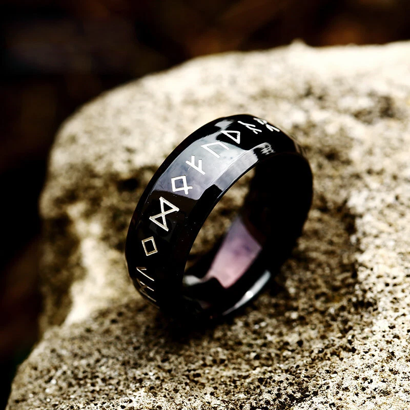 Anillo de boda negro nórdico vikingo runas acero inoxidable moda motociclista punk anillo Foto 1 de 1