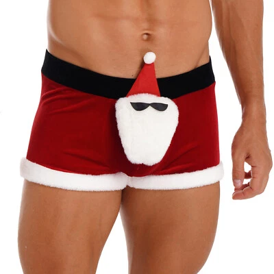 Sexy Mens Christmas Santa Claus Costume set Xmas Velvet Vest Tops with Shorts - Image 1 of 3