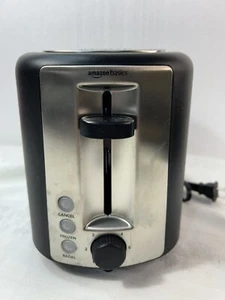 Toaster Made By Amazon Basics 2 Slice Extra Wide Slot Flat Black Toaster - Picture 1 of 5