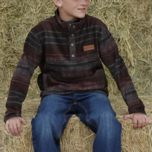 Cinch Boys Polar Fleece 1/4 Snap Pullover Brown Stripe #MWK7590017 - Picture 1 of 1