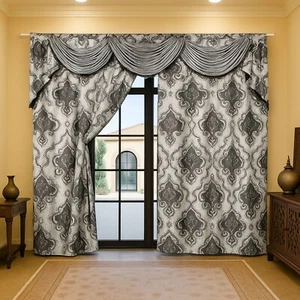 Verdunkelungsvorhang Grau• Barock Stil Set inkl. Querbehang Ca.300x250 cm - Bild 1 von 11