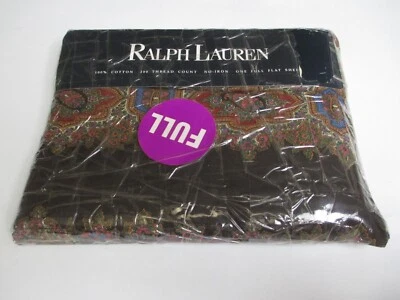 New RARE Ralph Lauren EMERSON PAISLEY Brown Multicolor Floral Flat Sheet - Full - Image 1 of 4